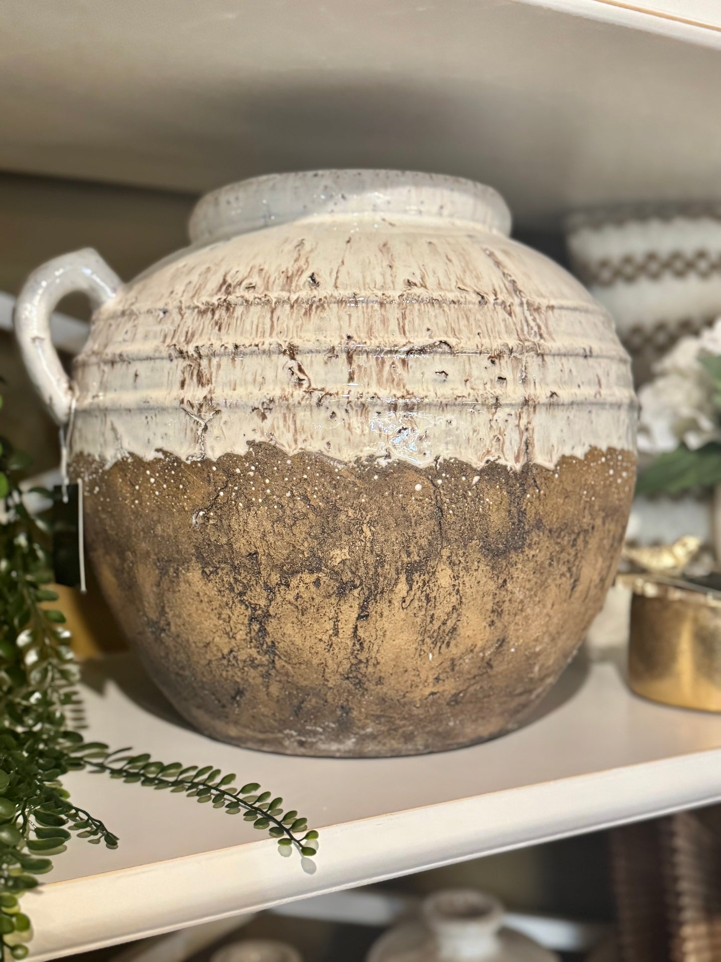 Aged Cream Terracotta Pot Vase with Handles