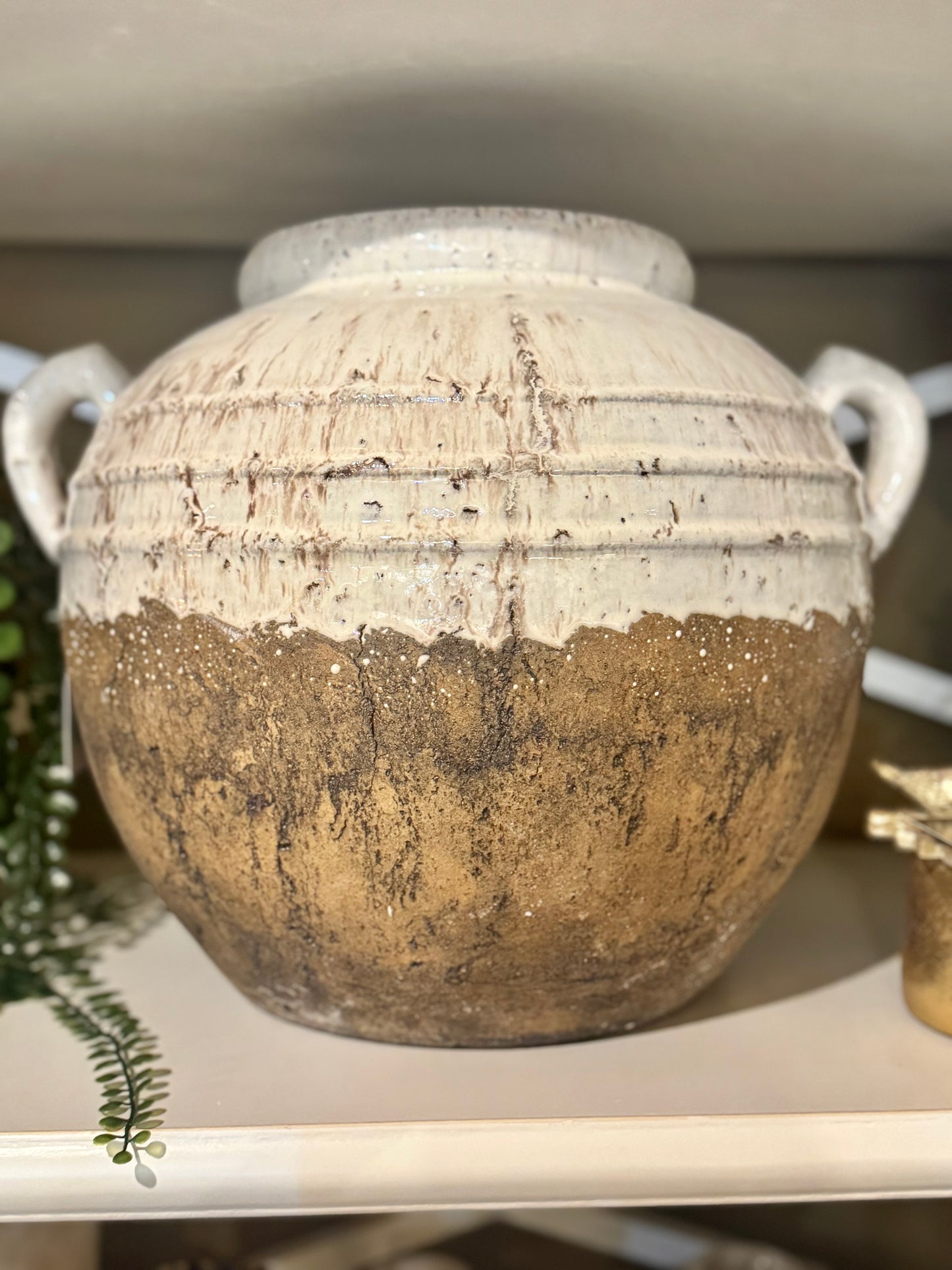 Aged Cream Terracotta Pot Vase with Handles