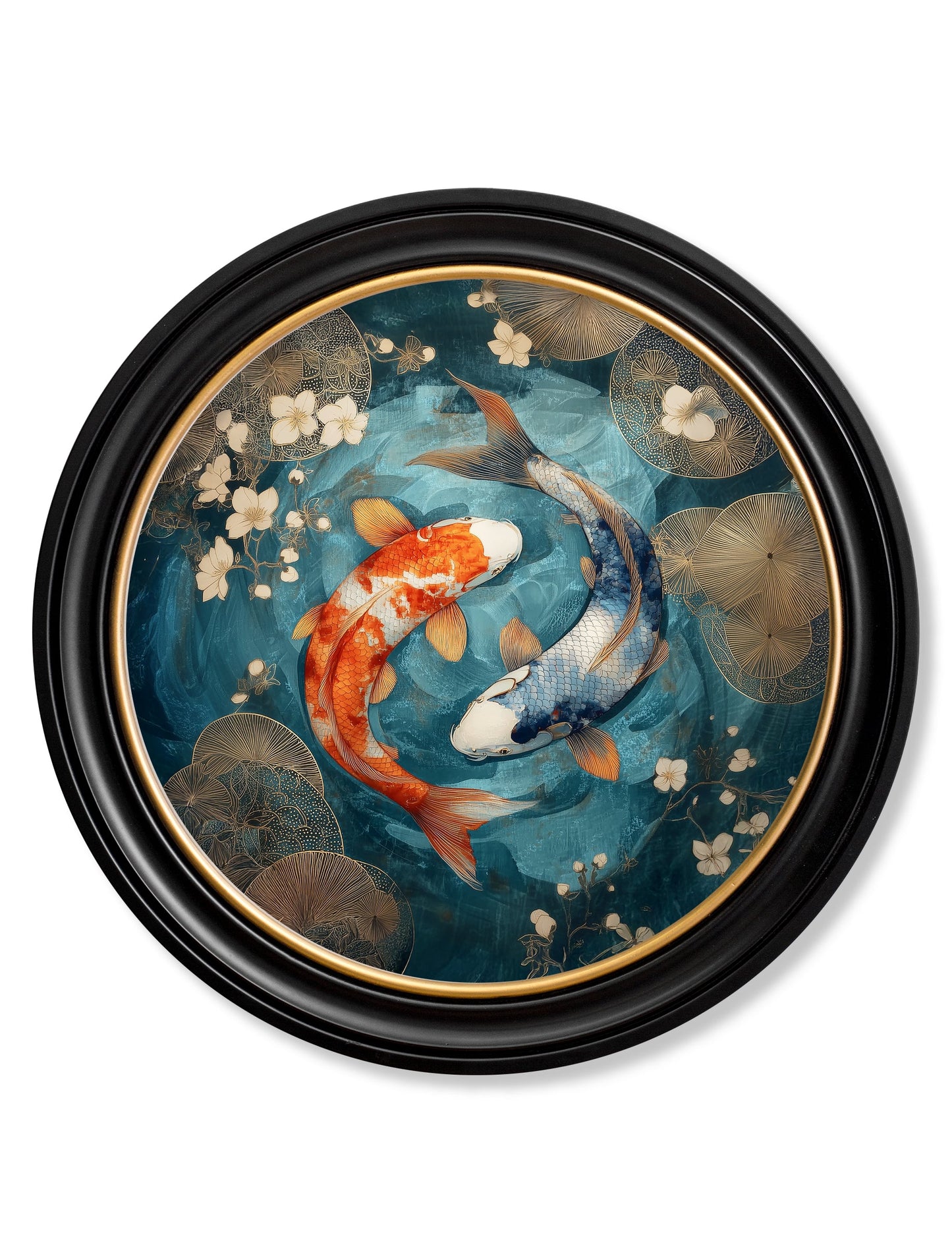 Japanese Koi Carp Dusk – Oxford Round Frame detail – Leya Buster Interiors