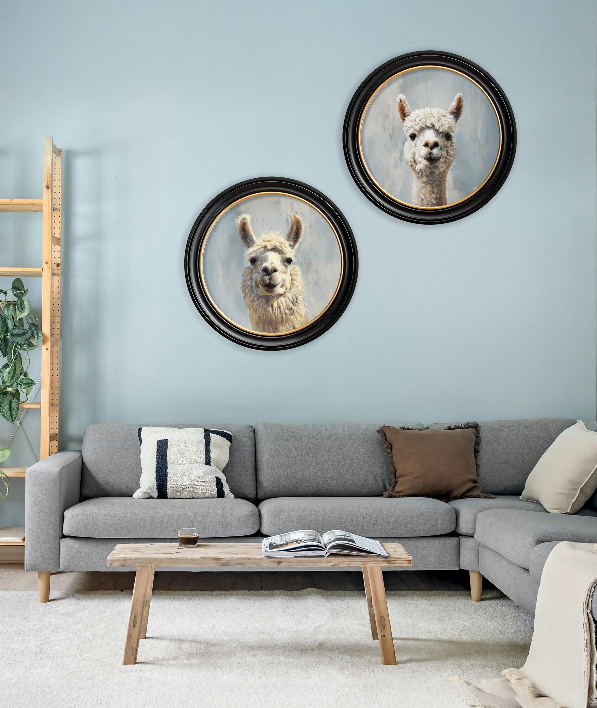 The Goofy Alpaca – Oxford Round Frame styled view – Leya Buster Interiors