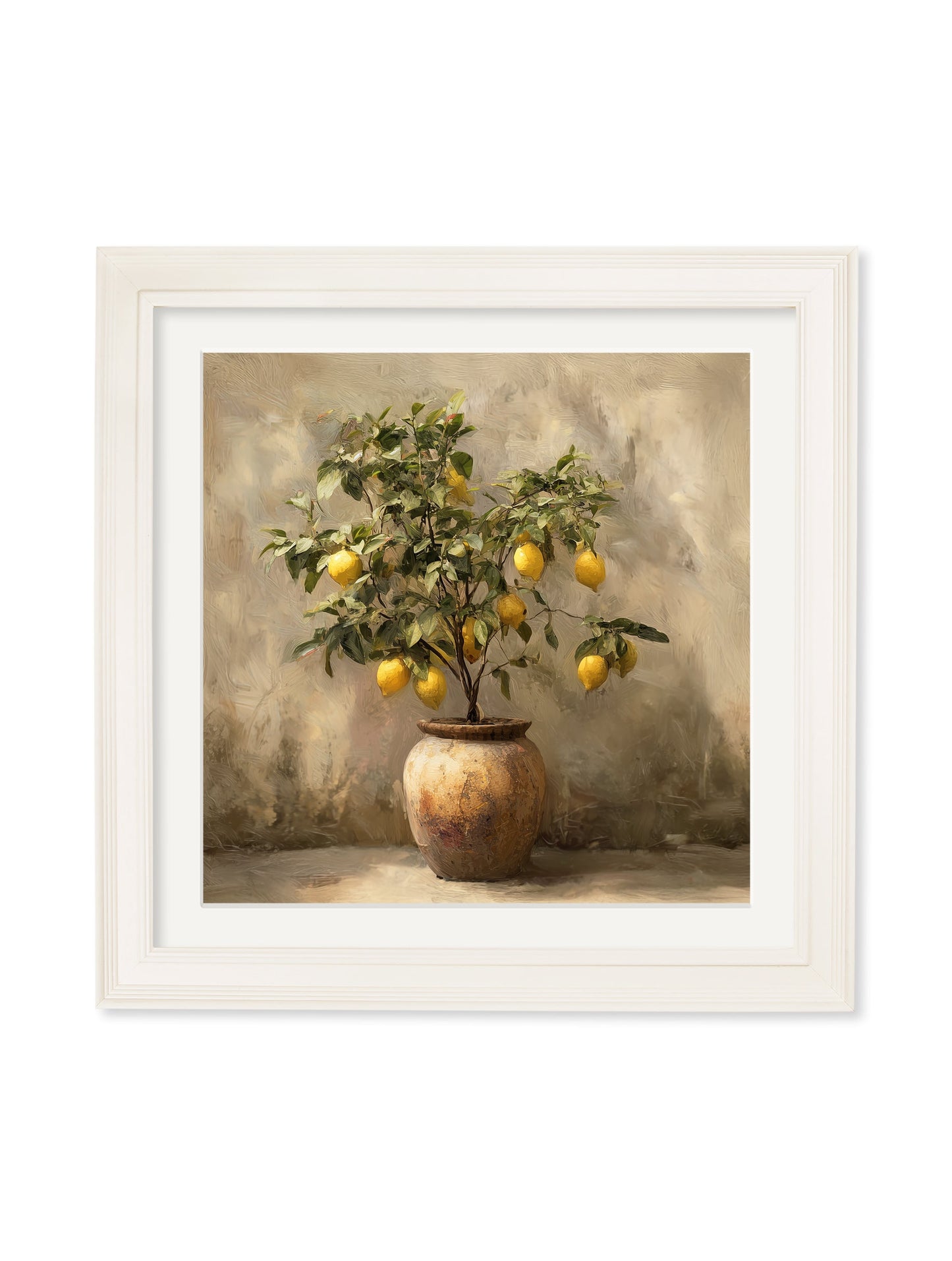 Mediterranean Lemon Tree – Cream Hurstwood Square Frame detail – Leya Buster Interiors