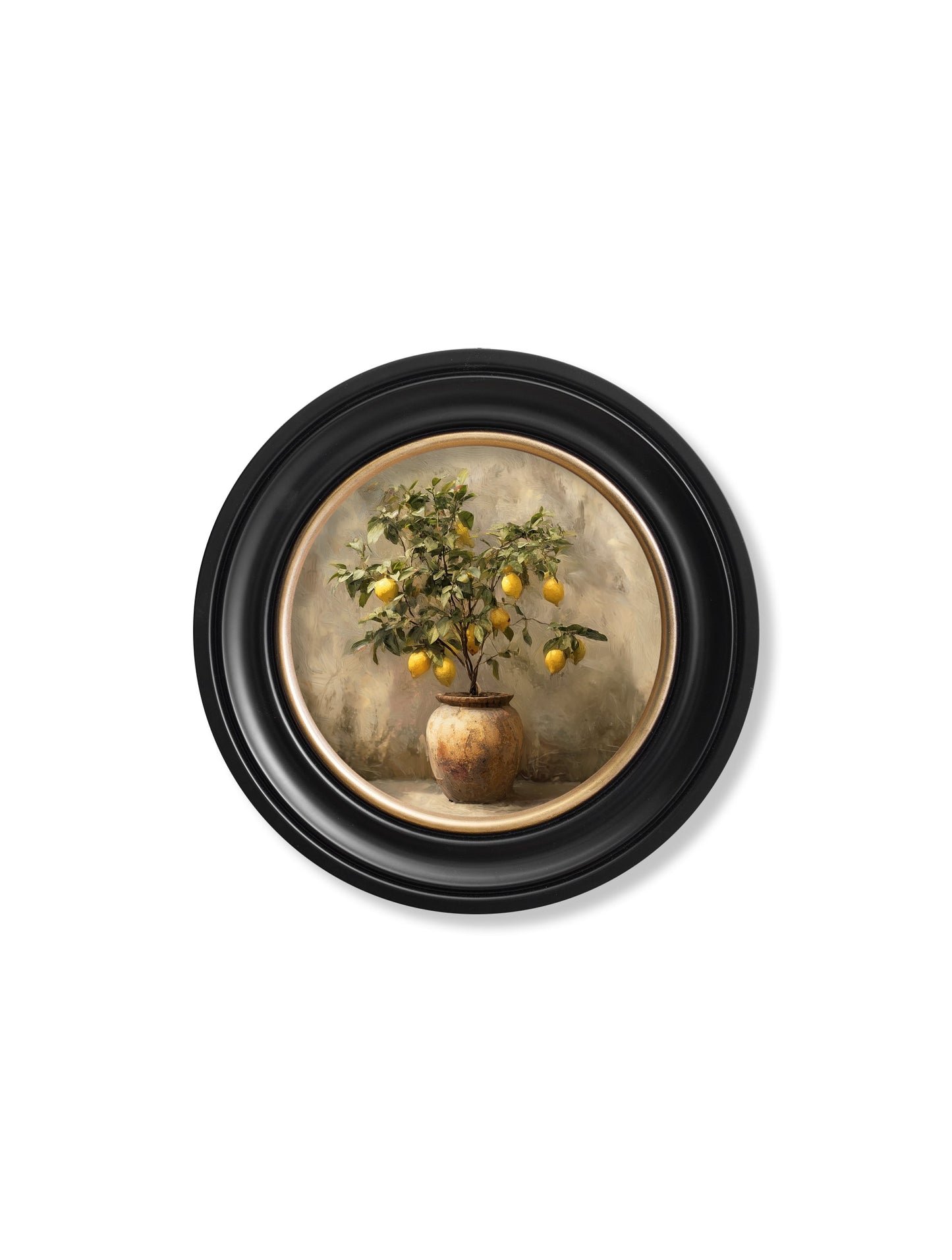 Mediterranean Lemon Tree – Oxford Round Frame styled view – Leya Buster Interiors