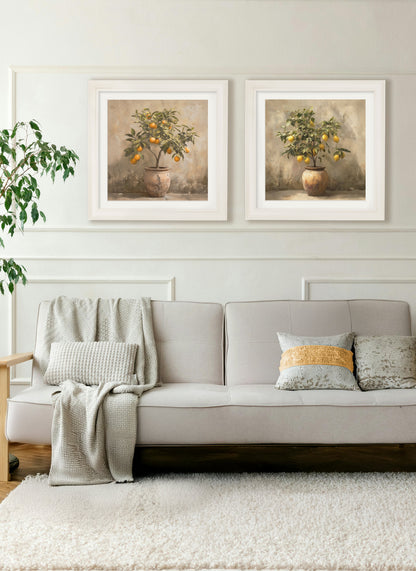 Mediterranean Orange Tree – Cream Hurstwood Square Frame styled view – Leya Buster Interiors