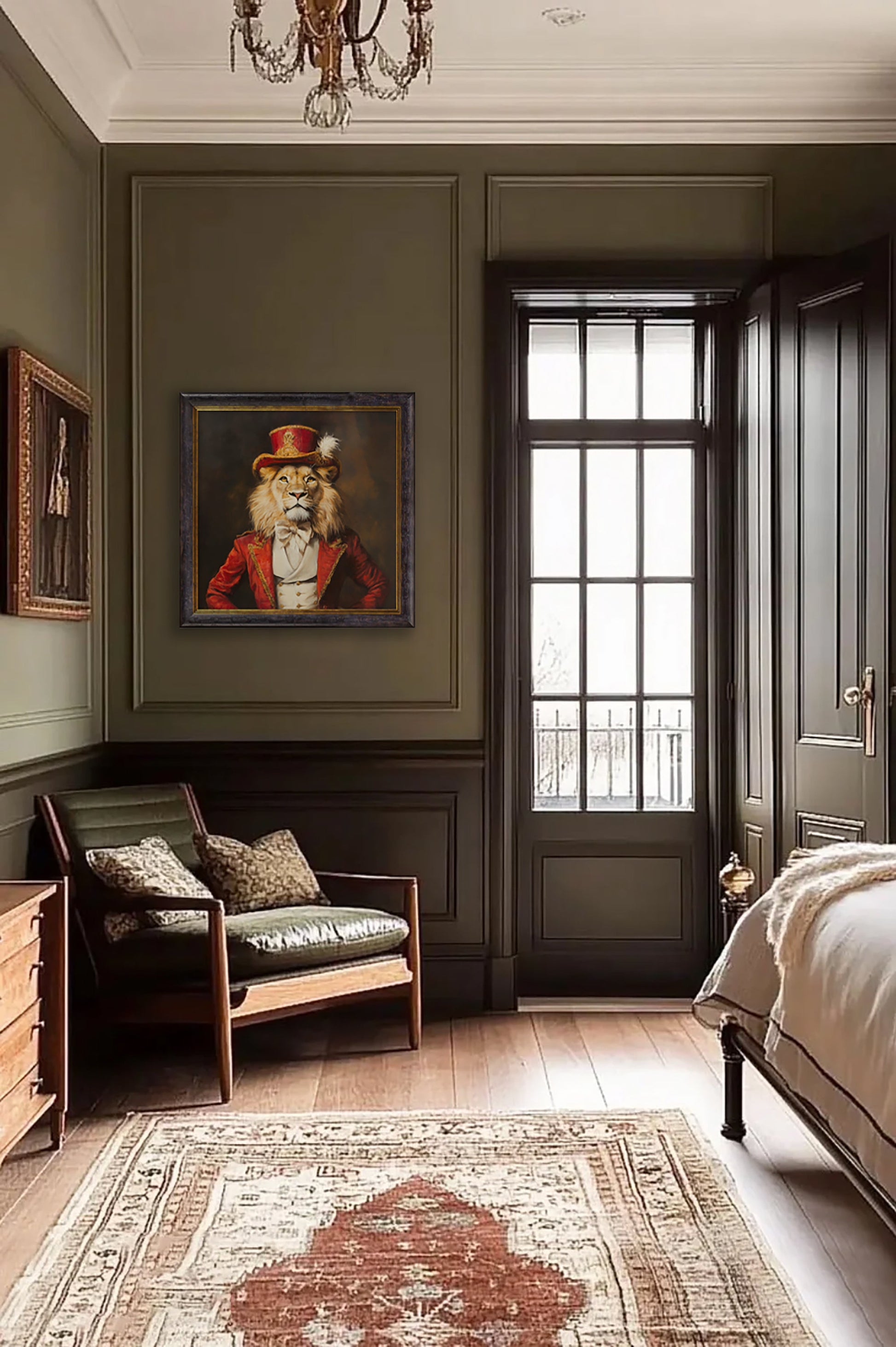 Maximum Mane – Circus Master Lion Oxford Square Frame – framed wall art at Leya Buster Interiors