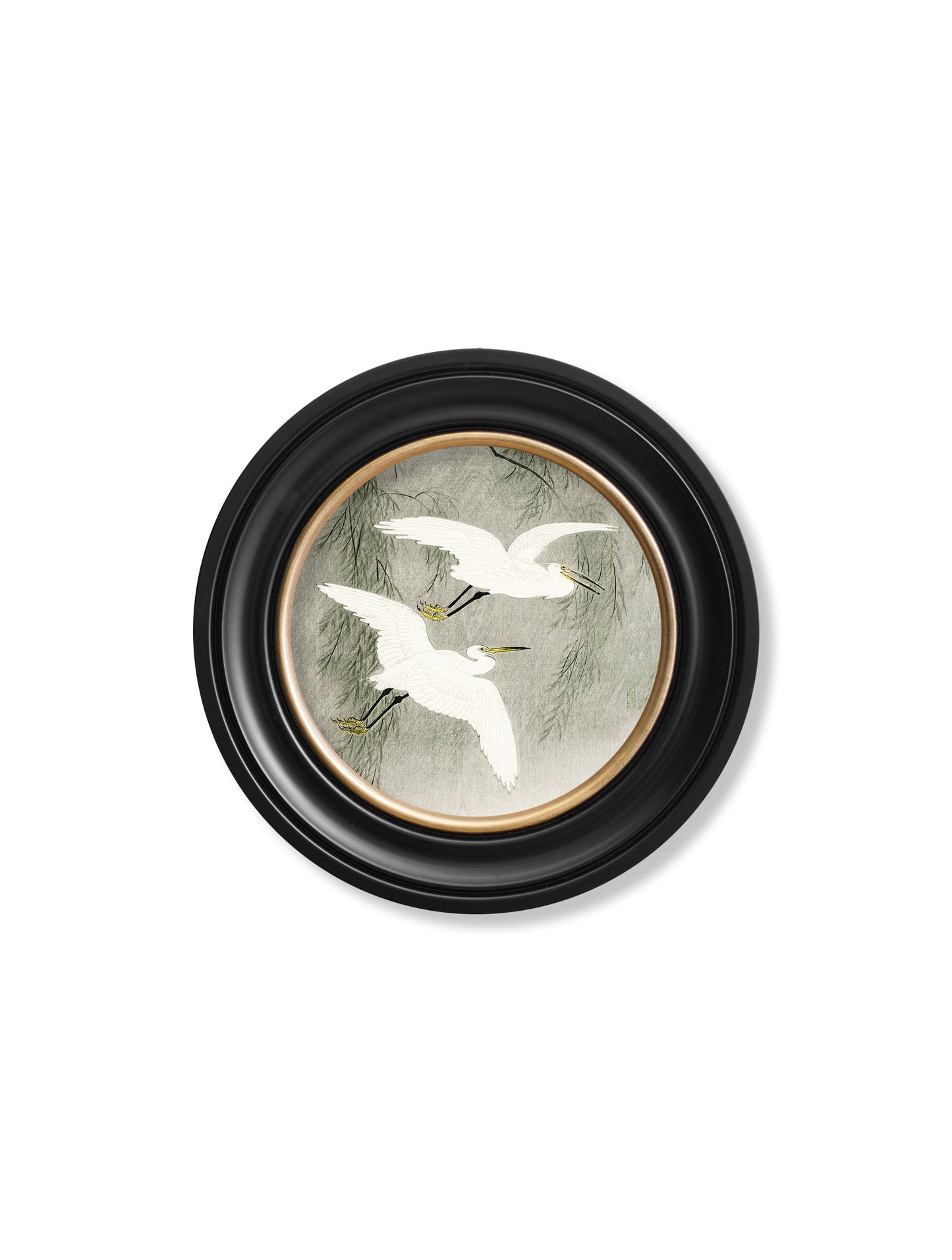 c.1910 Little Egrets – Ohara Koson in Round Frames styled view – Leya Buster Interiors