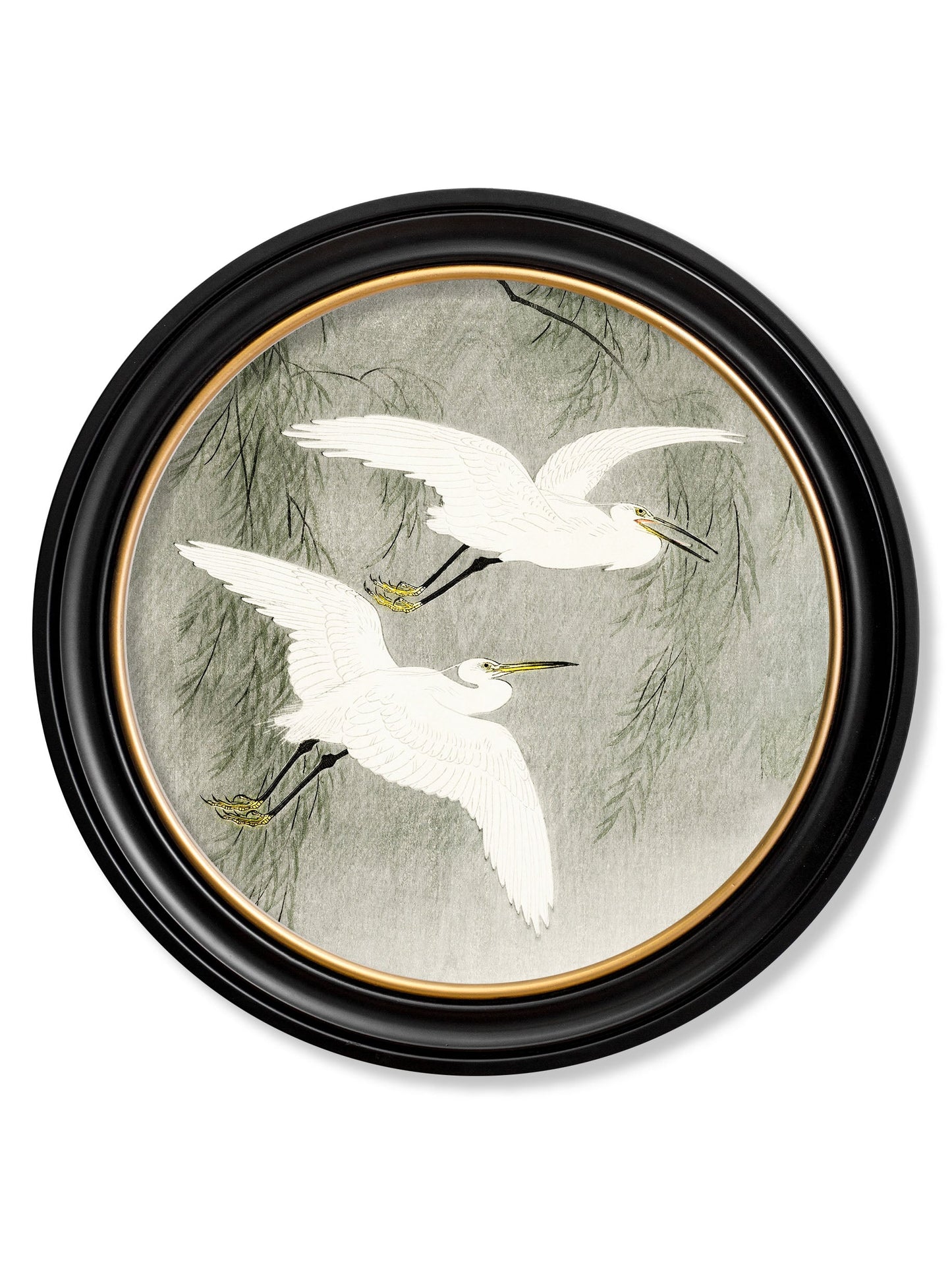 c.1910 Little Egrets – Ohara Koson in Round Frames styled view – Leya Buster Interiors
