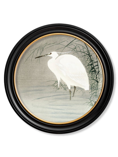 c.1910 Little Egrets – Ohara Koson in Round Frames styled view – Leya Buster Interiors