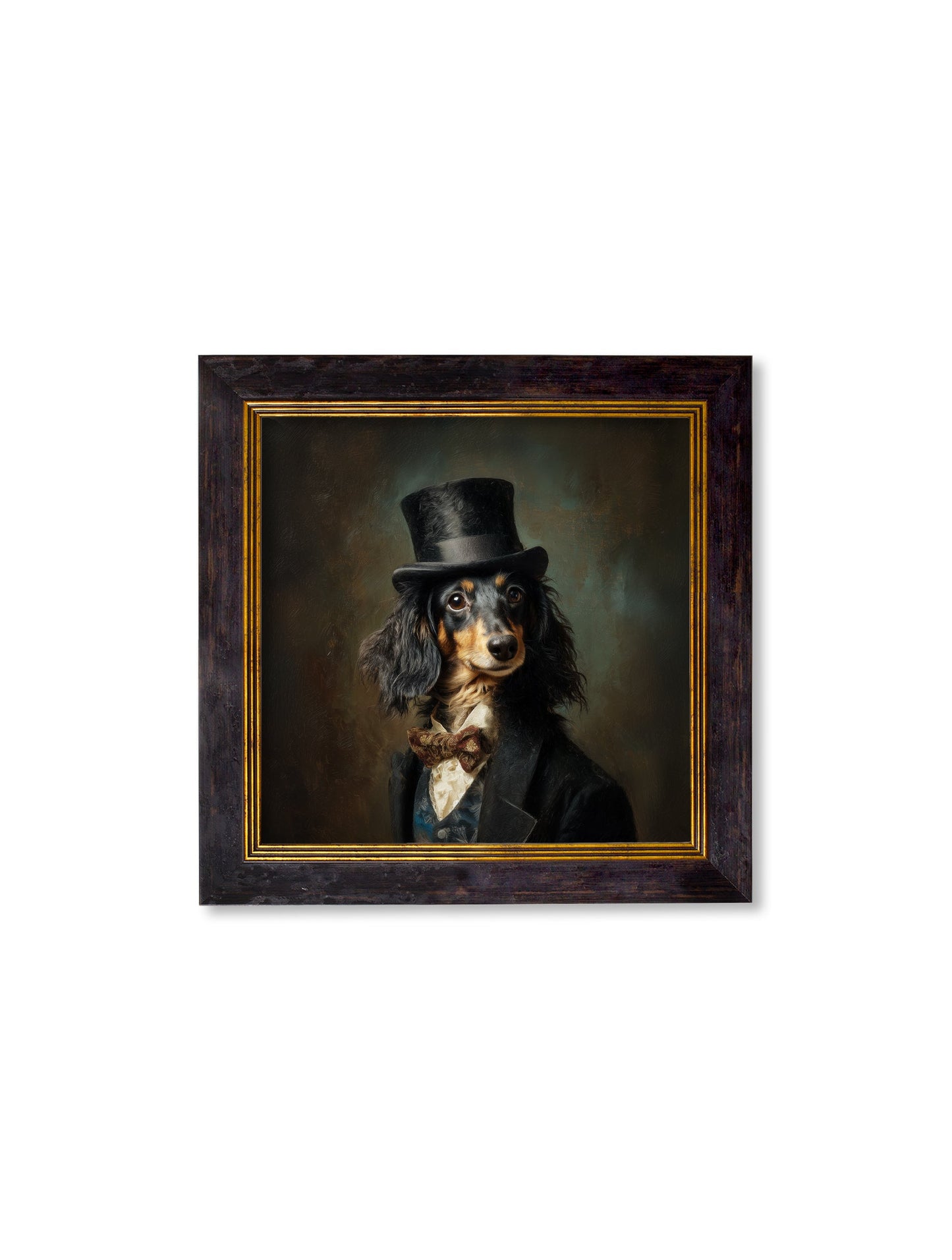 Sir Sausageworth – Gentleman Dachshund Oxford Square Frame styled view – Leya Buster Interiors