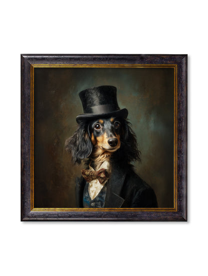Sir Sausageworth – Gentleman Dachshund Oxford Square Frame detail – Leya Buster Interiors