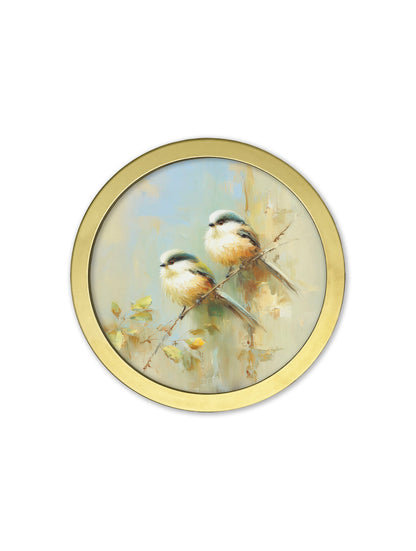 Garden Birds – 30cm Gold Round Box Frame styled view – Leya Buster Interiors