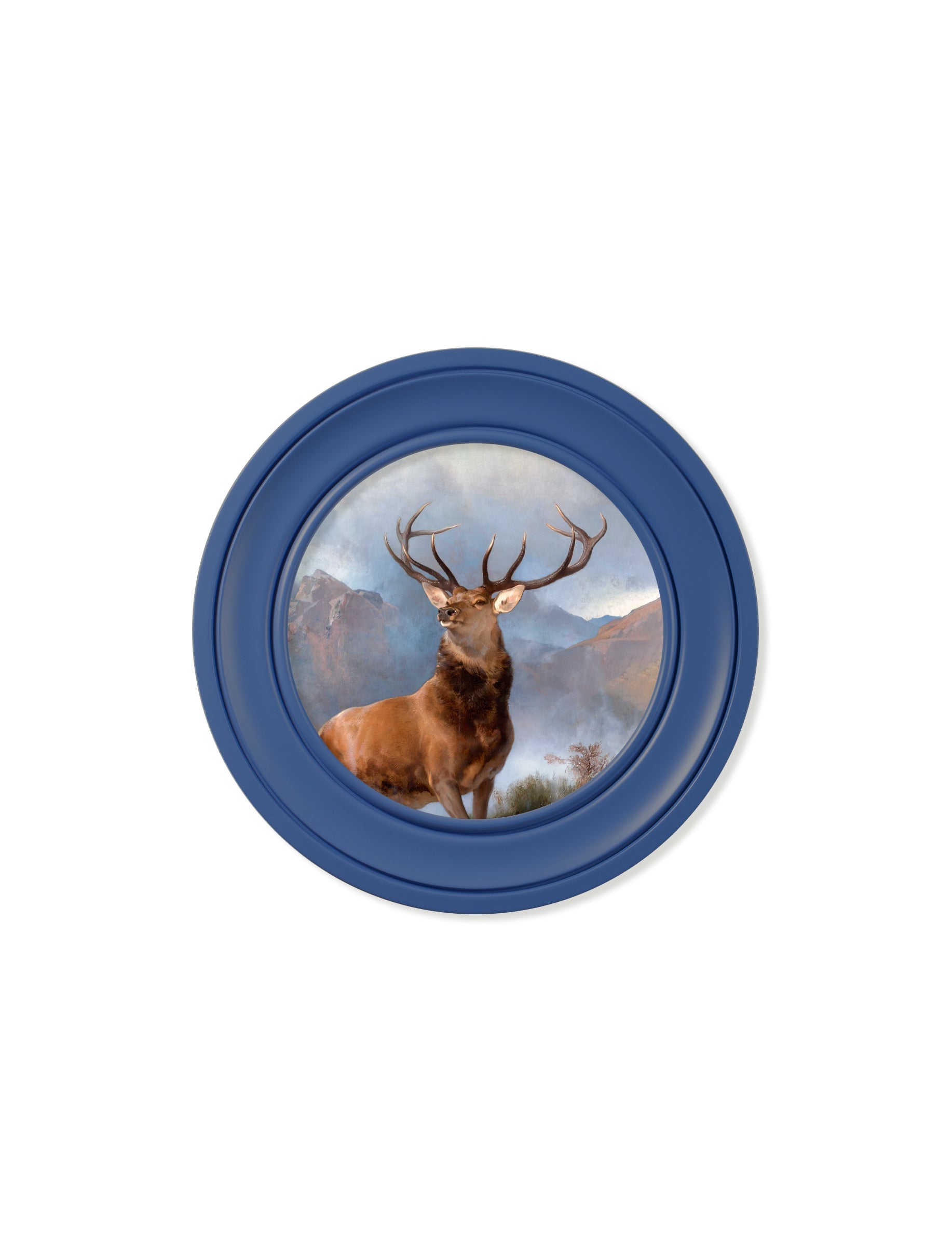 c.1851 Monarch of The Glen – Round Frame Blue – framed wall art at Leya Buster Interiors