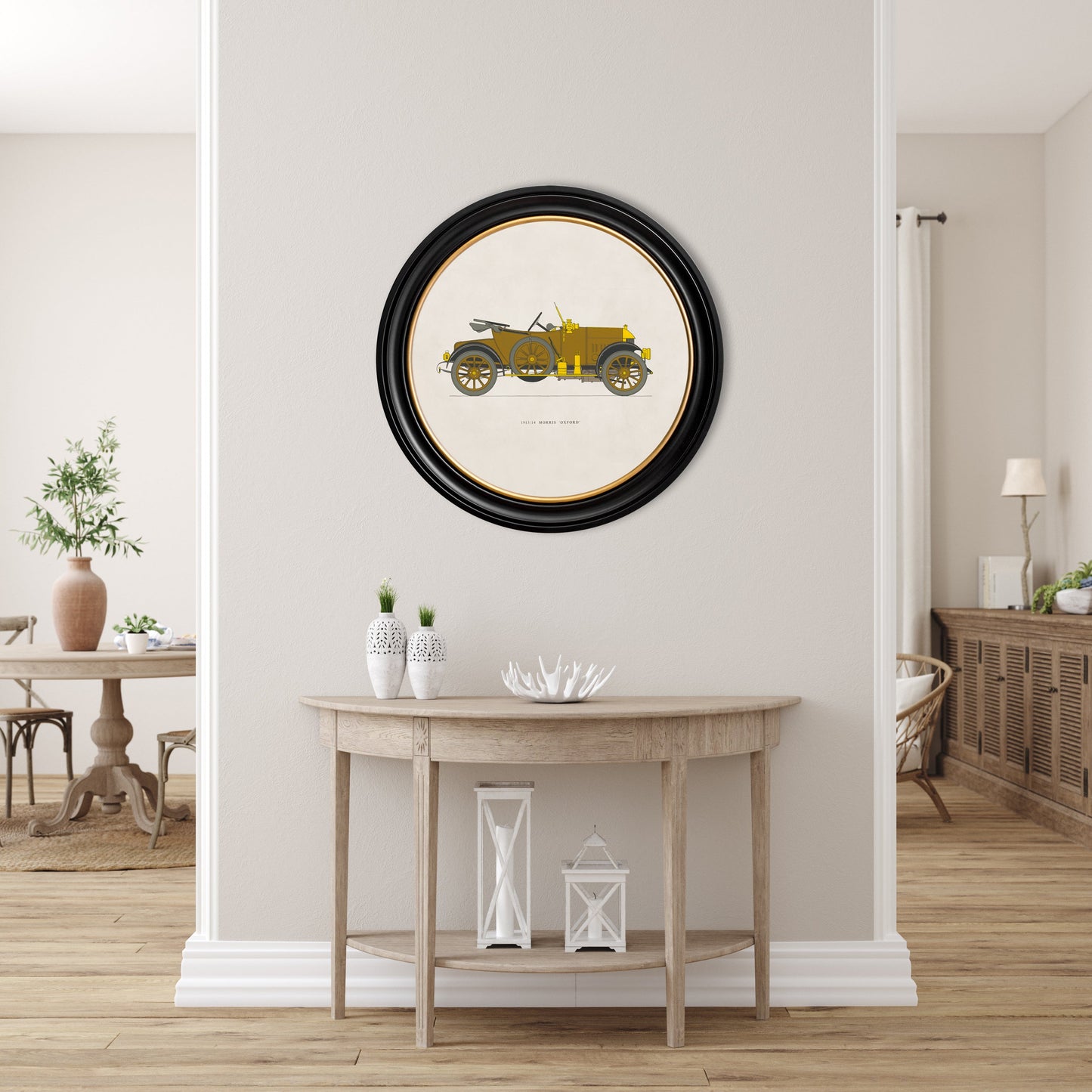 1913/14 MORRIS 'OXFORD' in Round Frame – framed wall art at Leya Buster Interiors