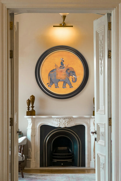 Royal Saffron Mughals – Oxford Round Frame styled view – Leya Buster Interiors