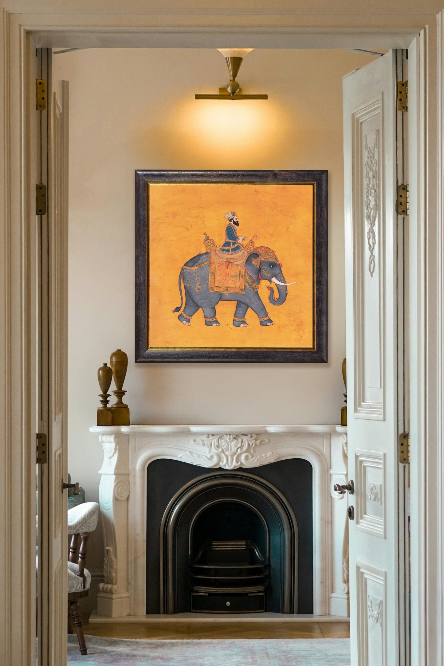 Royal Saffron Mughals – Oxford Square Frame styled view – Leya Buster Interiors
