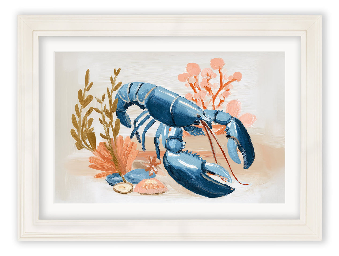 Pastel Shoreline Lobster & Crab – Cream Hurstwood Frame styled view – Leya Buster Interiors
