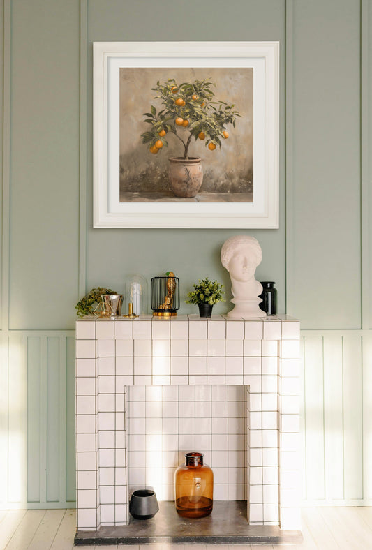 Mediterranean Orange Tree – Cream Hurstwood Square Frame – framed wall art at Leya Buster Interiors