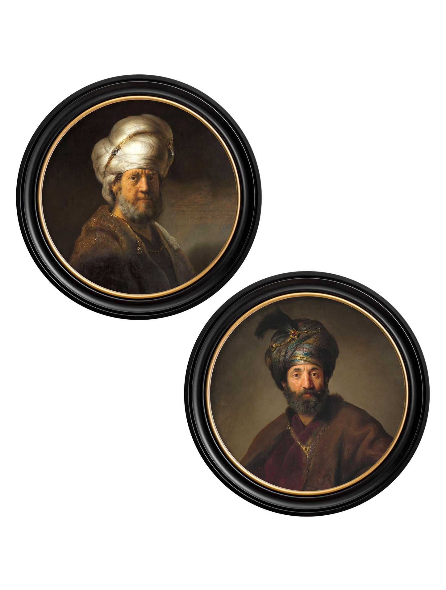c.17th Century Rembrandt's Oriental Gentlemen – Round Frame detail – Leya Buster Interiors