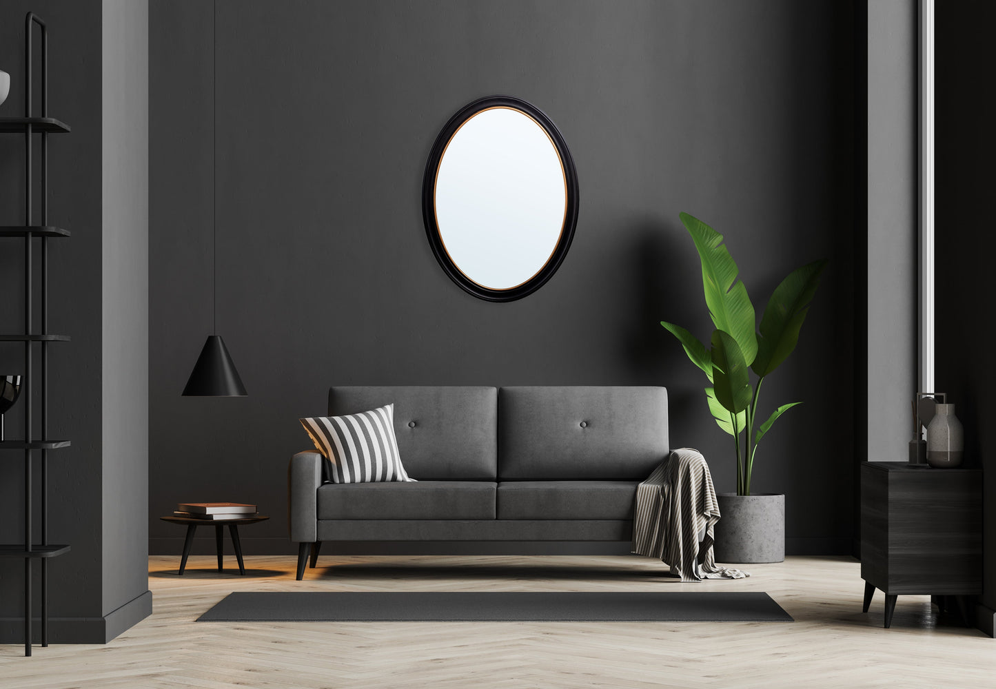 Oval Mirror – Black and Gold – wall mirror at Leya Buster Interiors