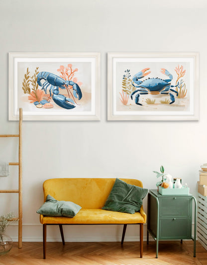 Pastel Shoreline Lobster & Crab – Cream Hurstwood Frame – framed wall art at Leya Buster Interiors
