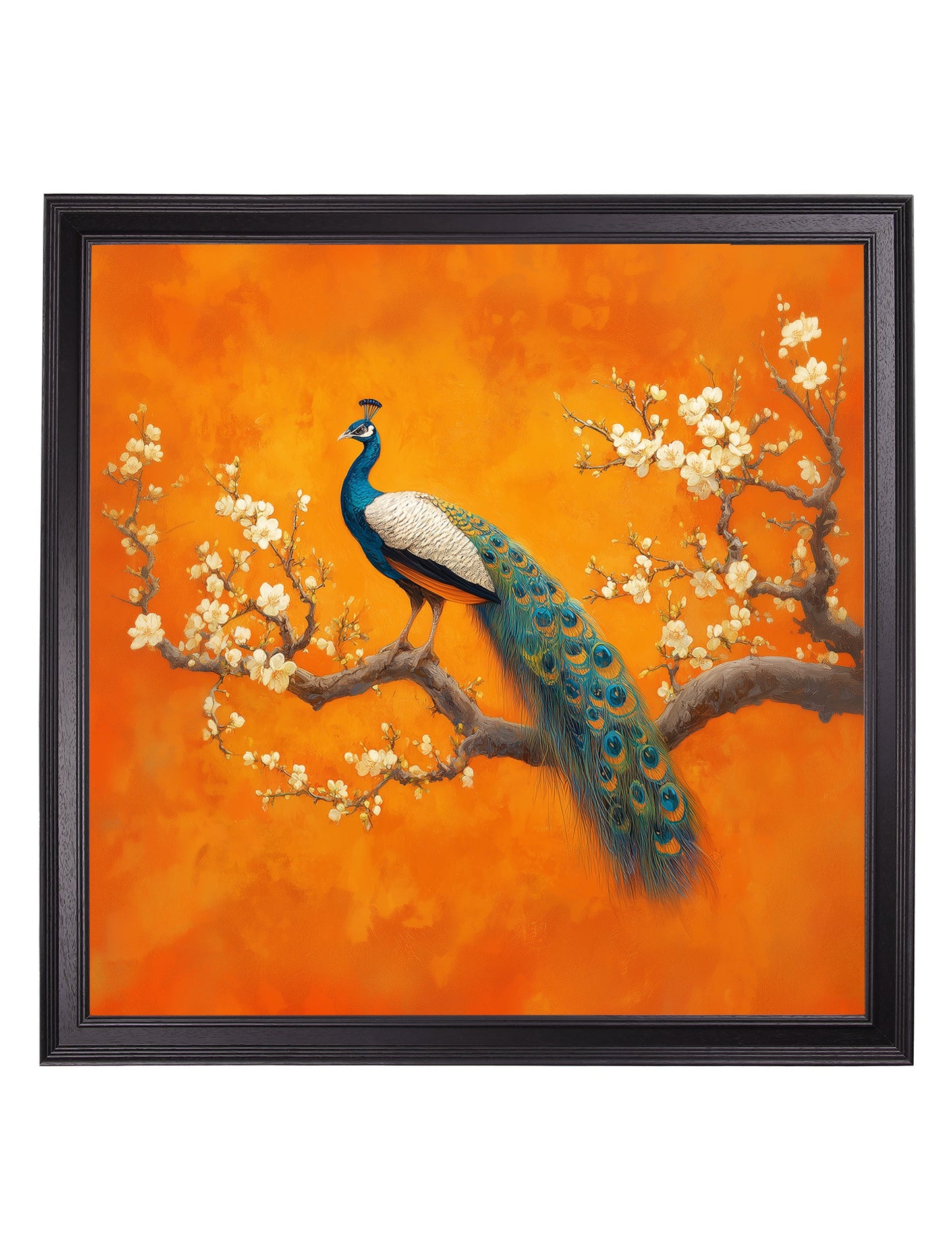 Peacocks In Saffron Garden – Black Hurstwood Square Frame styled view – Leya Buster Interiors