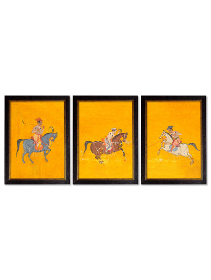 c.17th Century Indian Polo Players Triptych styled view – Leya Buster Interiors