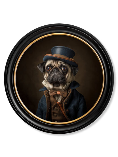 Sir Puggington – Gentleman Pug Oxford Round Frame detail – Leya Buster Interiors