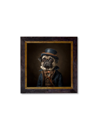 Sir Puggington – Gentleman Pug Oxford Square Frame styled view – Leya Buster Interiors