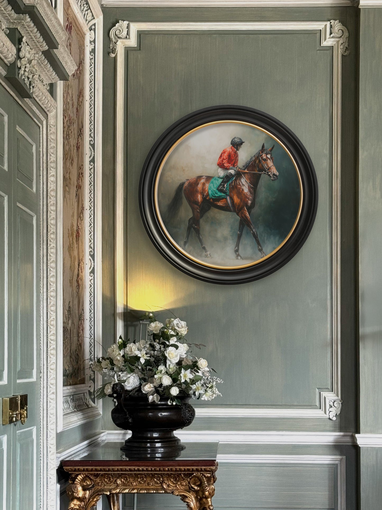 The Irish Racehorses – Oxford Round Frame styled view – Leya Buster Interiors