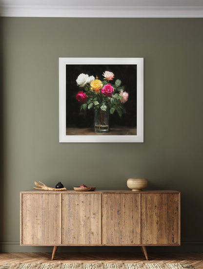 Roses After Dark – White Hurstwood Square Frame – framed wall art at Leya Buster Interiors