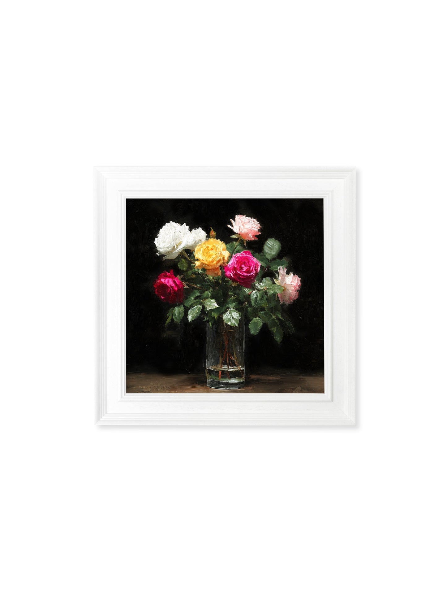 Roses After Dark – White Hurstwood Square Frame styled view – Leya Buster Interiors