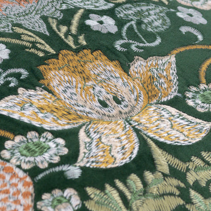 Morris & Co – Strawberry Thief Velvet Embroidered Cushion – Forest Green detail – Leya Buster Interiors