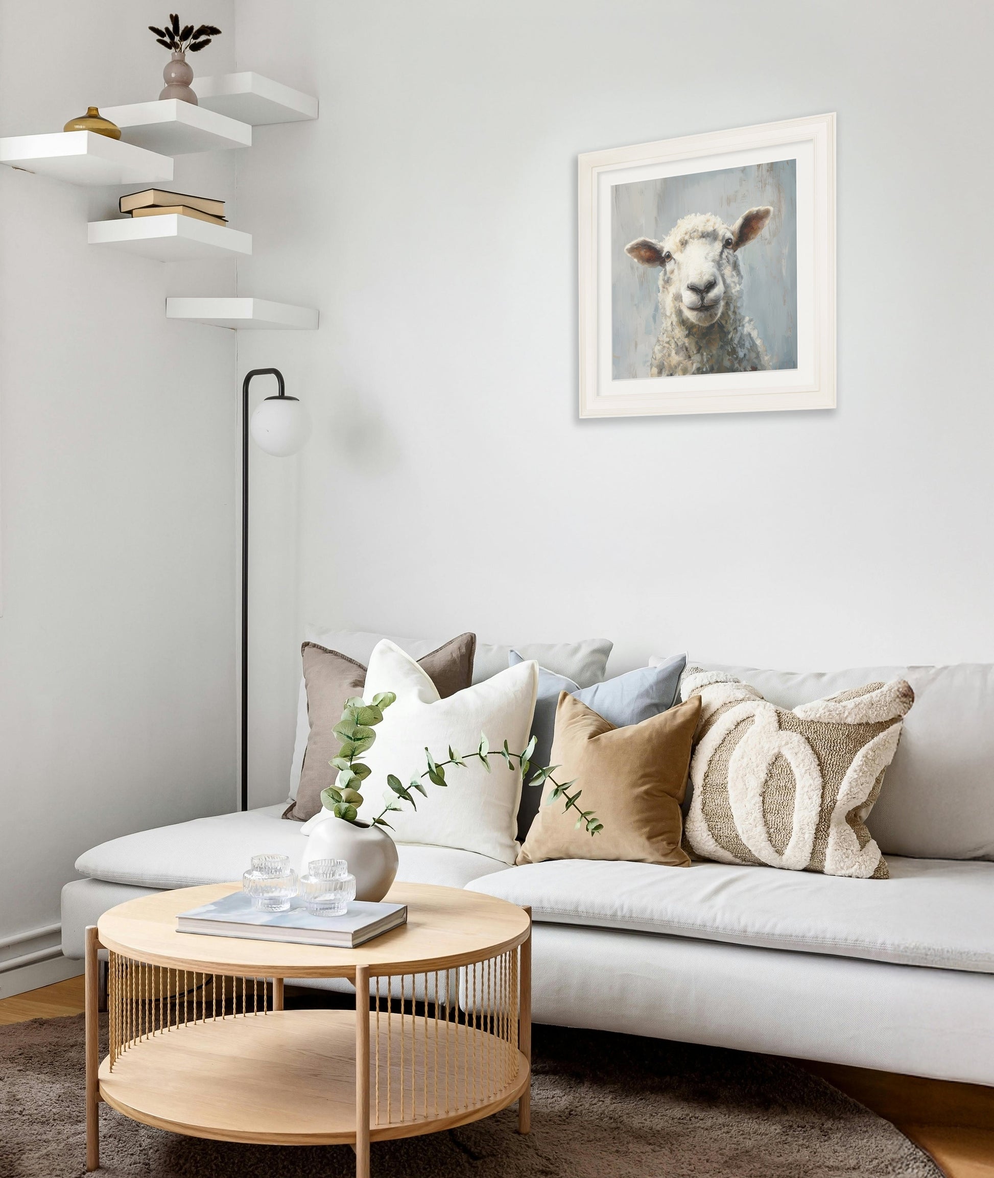 The Jolly Sheep – Cream Hurstwood Square Frame – framed wall art at Leya Buster Interiors