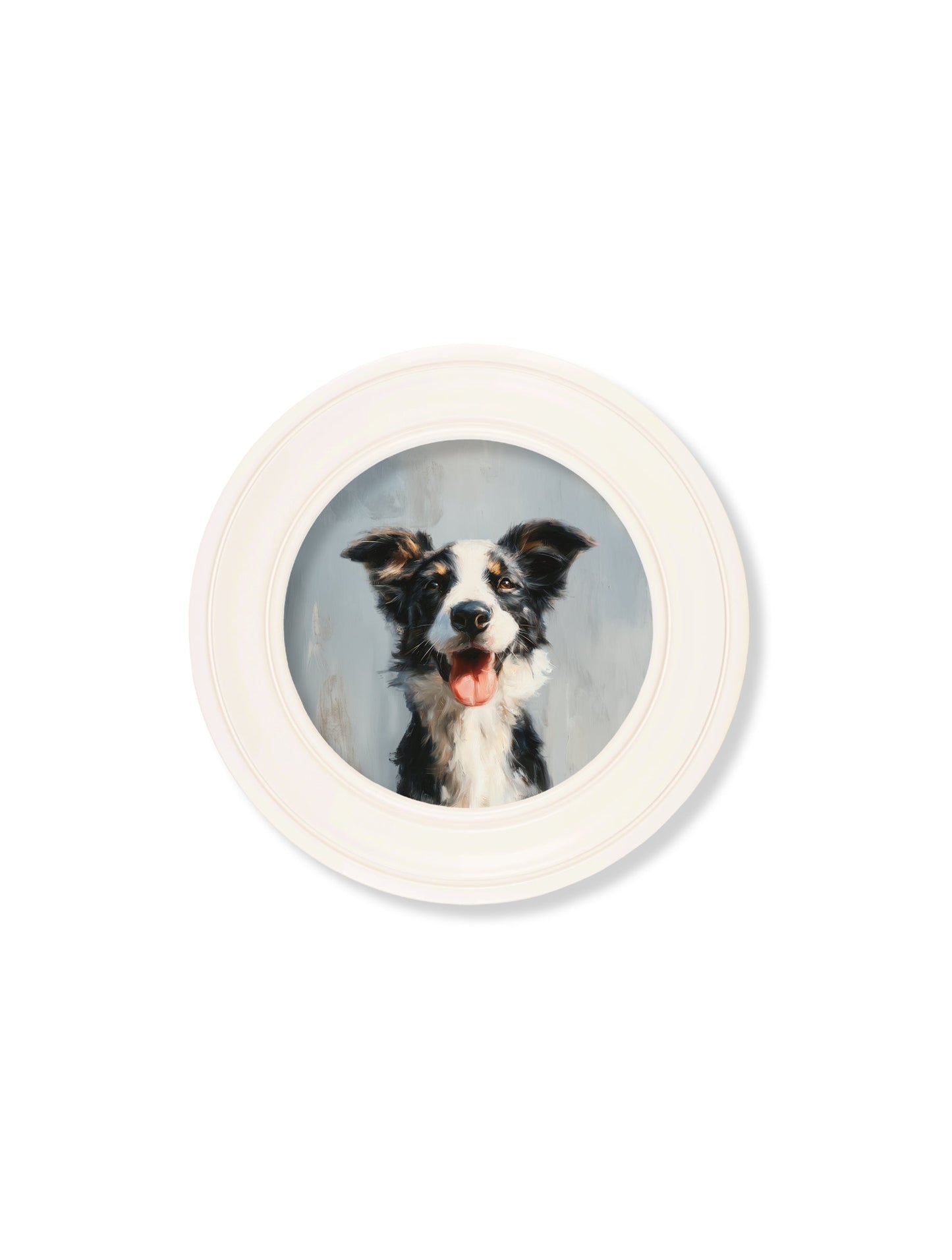 The Smiley Sheepdog – Oxford Strong White Round Frame styled view – Leya Buster Interiors