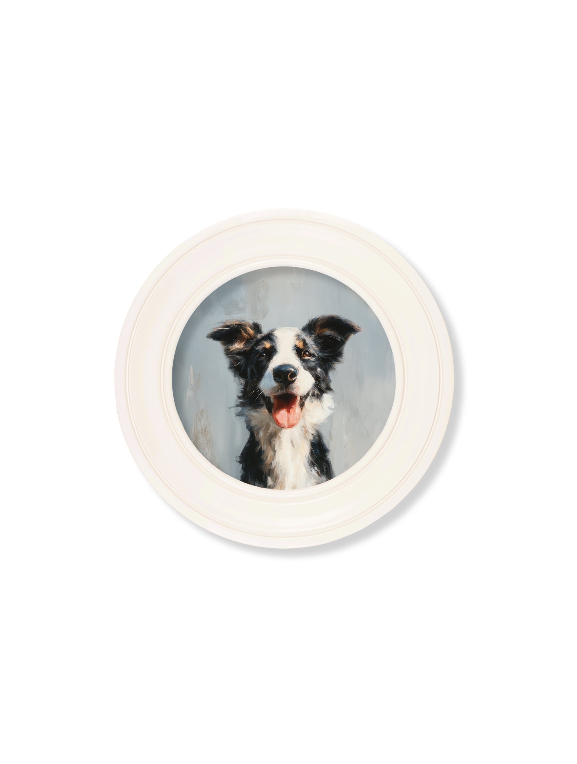 The Smiley Sheepdog – Oxford Strong White Round Frame styled view – Leya Buster Interiors