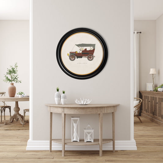 1905 WHITE 15 STEAM CAR in Round Frame – framed wall art at Leya Buster Interiors
