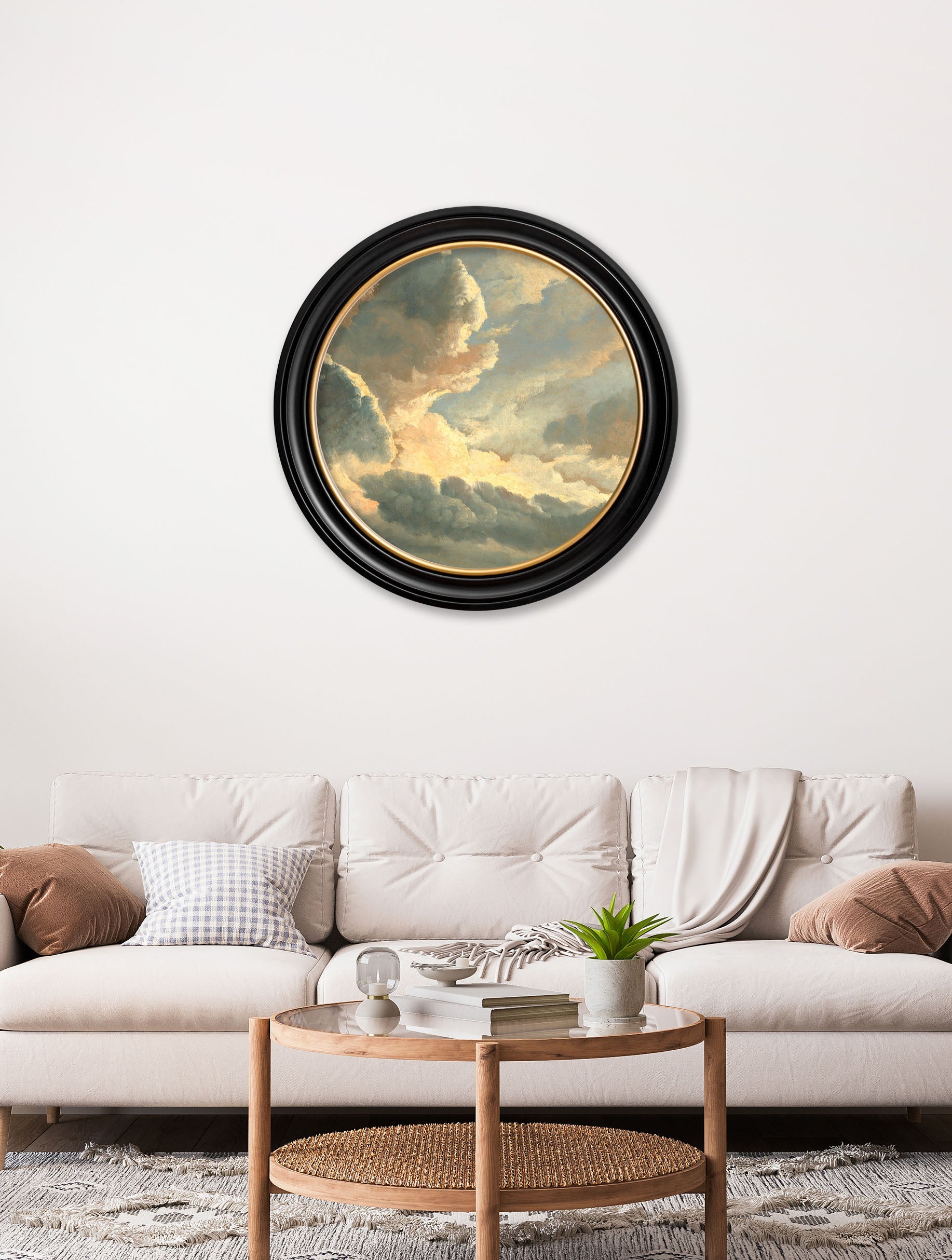 c1700's Study of Clouds by Simon Denis – Round Frame – framed wall art at Leya Buster Interiors