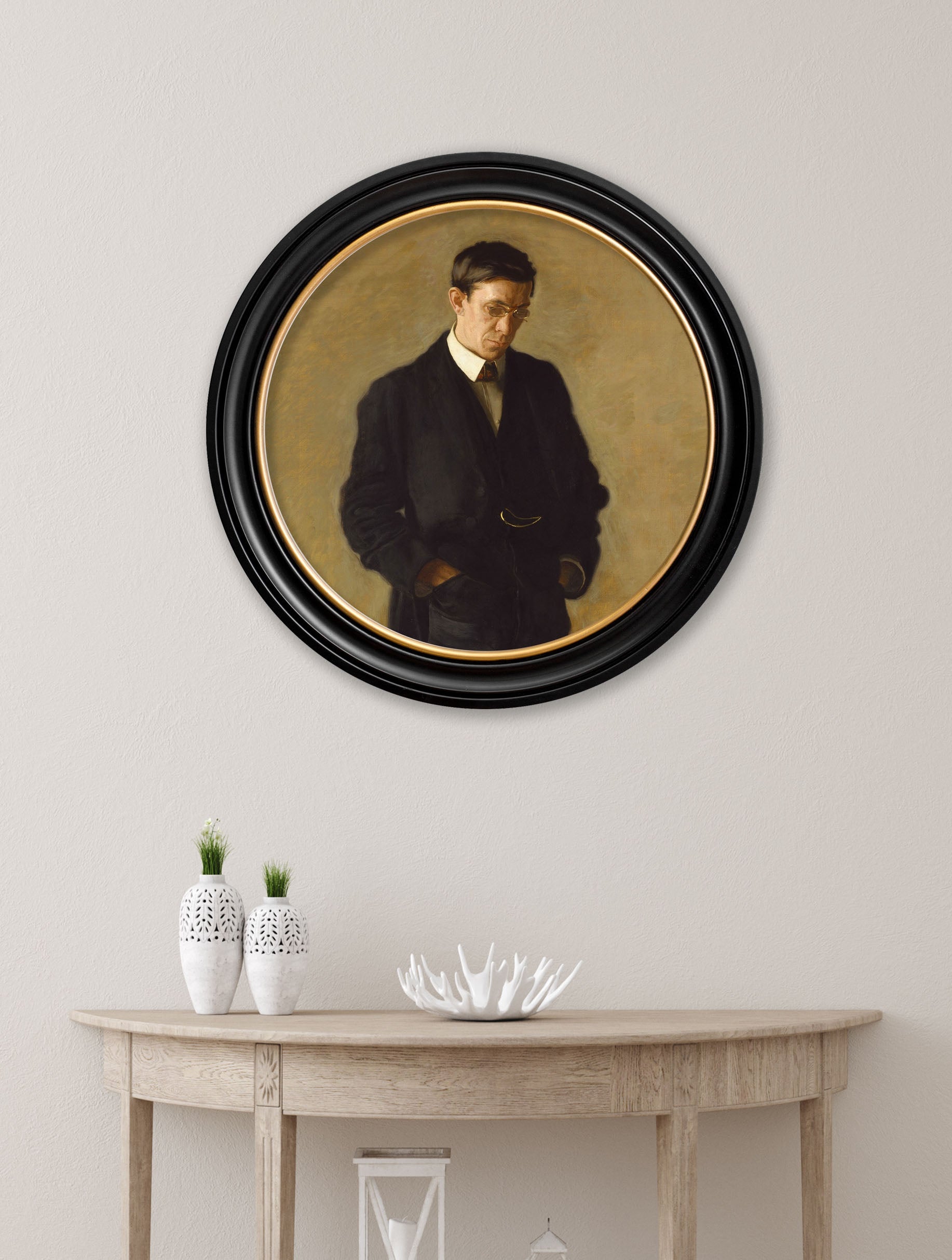 c.1900 The Thinker – Thomas Eakins – Round Frame – framed wall art at Leya Buster Interiors