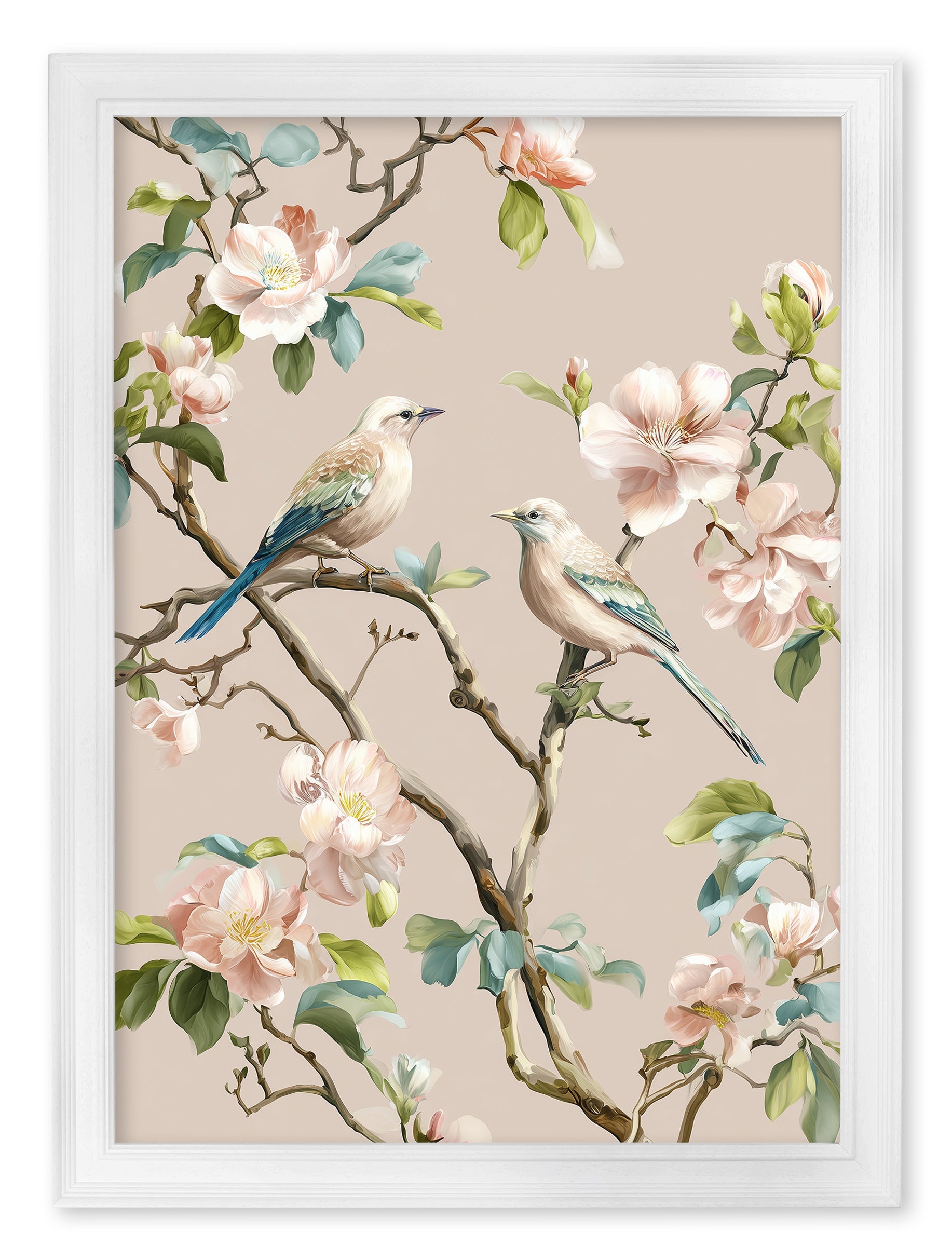 Blossom Songbirds – White Hurstwood Frame styled view – Leya Buster Interiors