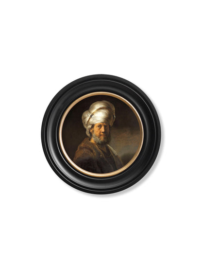 c.17th Century Rembrandt's Oriental Gentlemen – Round Frame styled view – Leya Buster Interiors