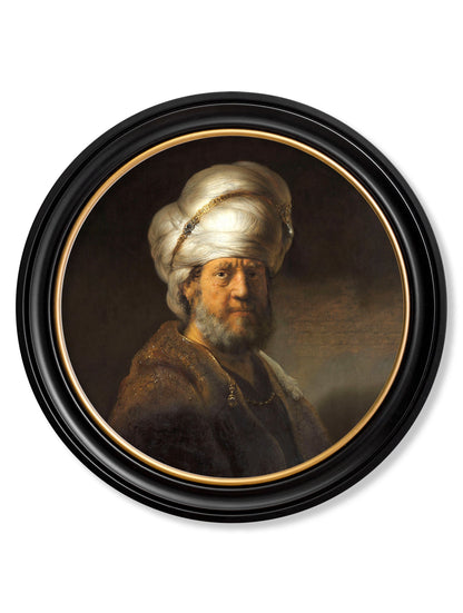 c.17th Century Rembrandt's Oriental Gentlemen – Round Frame styled view – Leya Buster Interiors