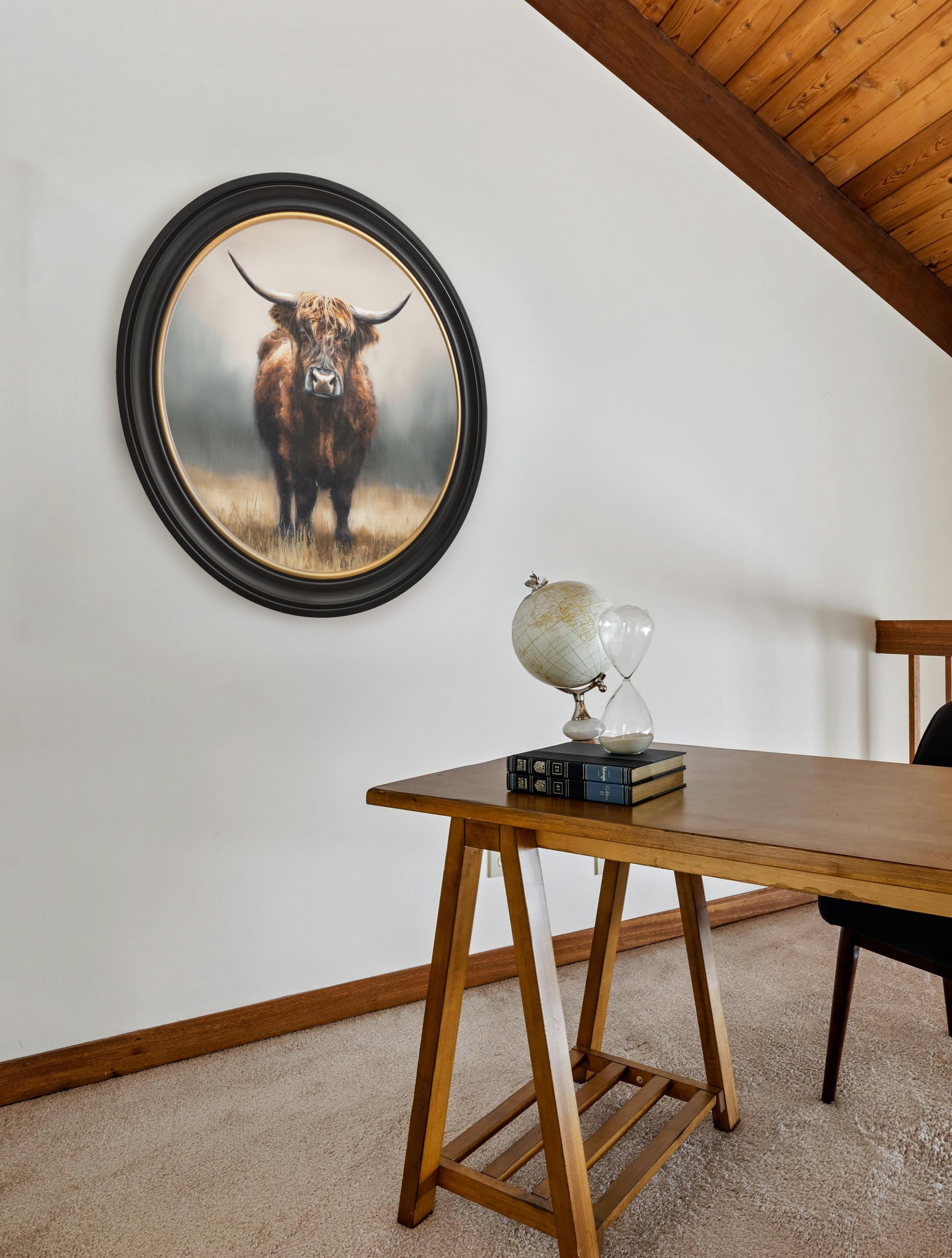 Highland Cow – Oxford Round Frame – framed wall art at Leya Buster Interiors