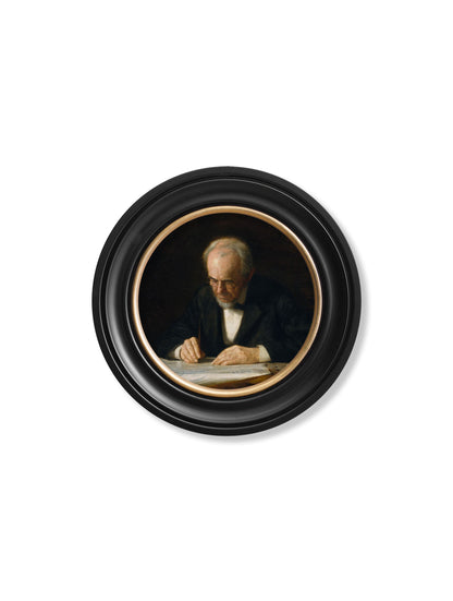 c.1882 The Writing Master – Thomas Eakins – Round Frame styled view – Leya Buster Interiors