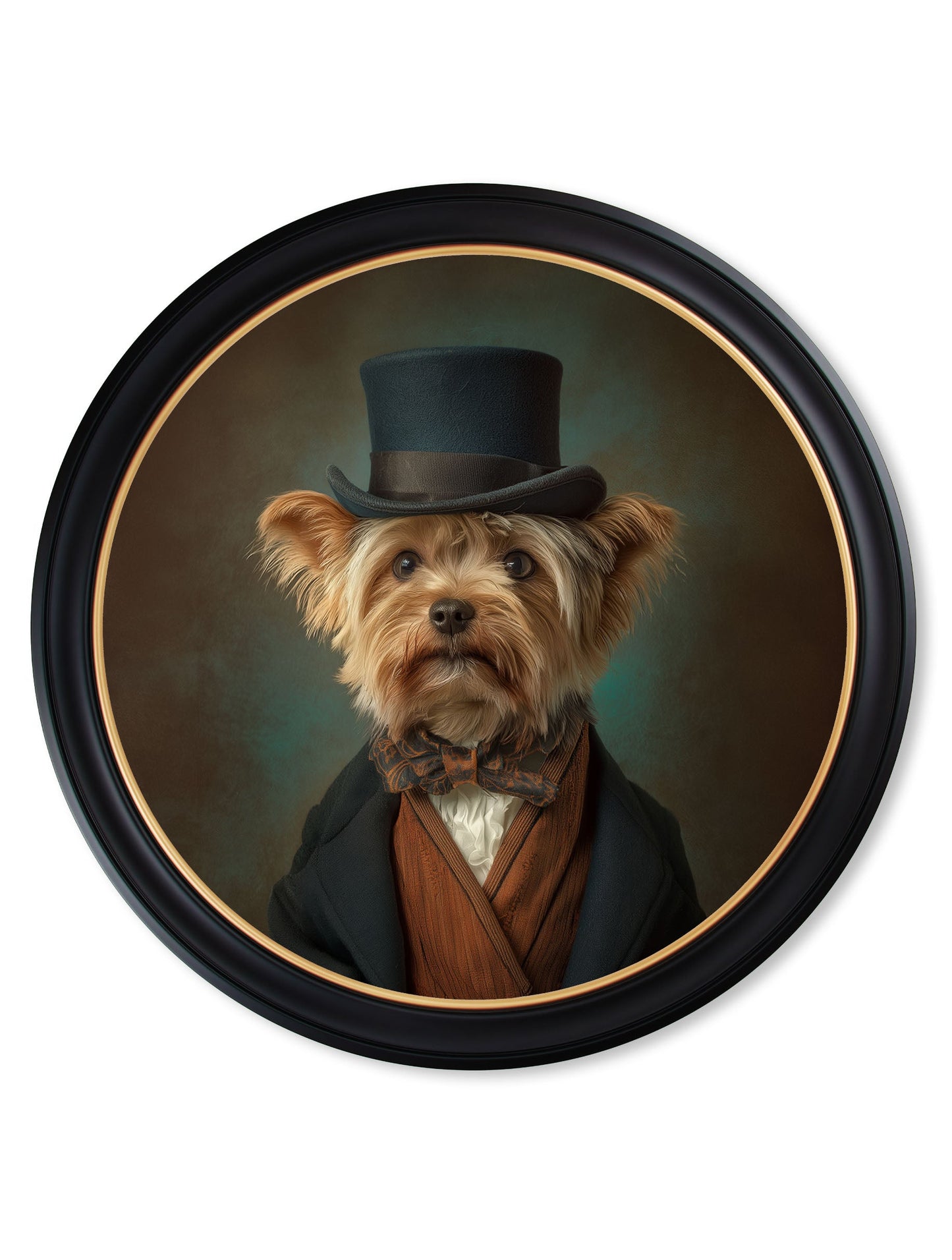 Lord Barkley of York – Gentleman Yorkshire Terrier Oxford Round Frame styled view – Leya Buster Interiors