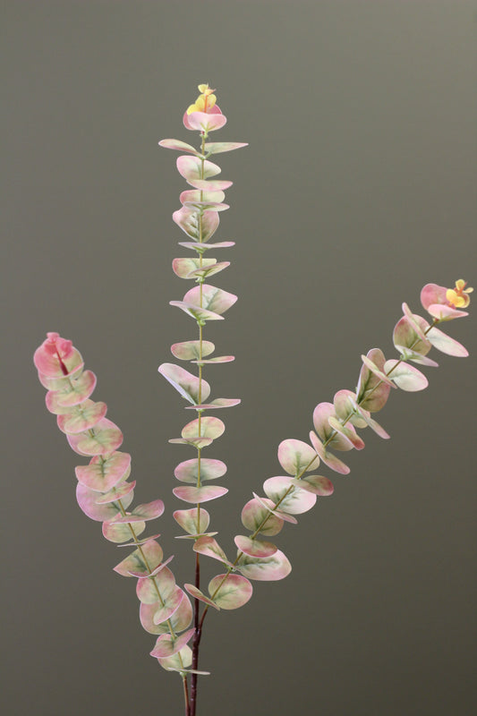 Blush & Sage Eucalyptus Stem faux foliage with soft blush and muted green tones