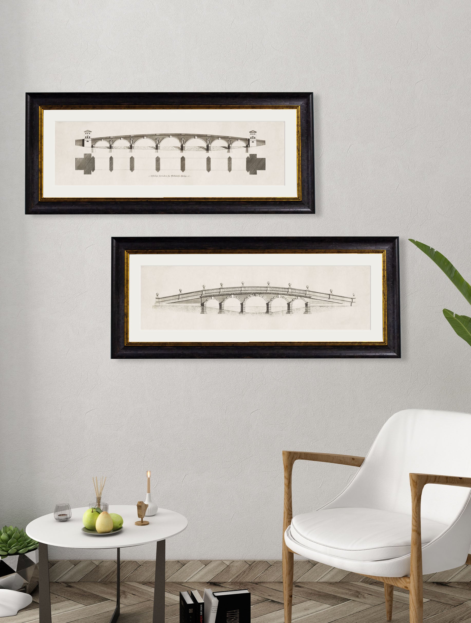 c.1756 Architectural Elevations of Bridges – framed wall art at Leya Buster Interiors