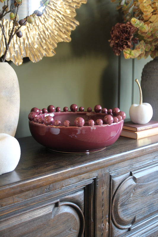 Burgundy Bobble Edge Bowl in hand-finished glazed ceramic