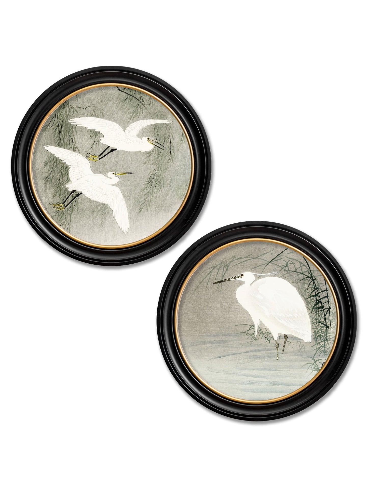 c.1910 Little Egrets – Ohara Koson in Round Frames detail – Leya Buster Interiors