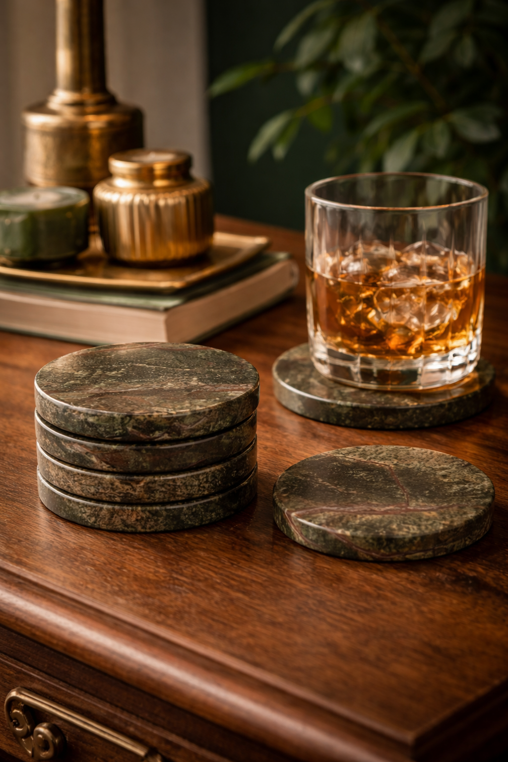 Green Marble Coasters Set of 6 – coasters at Leya Buster Interiors