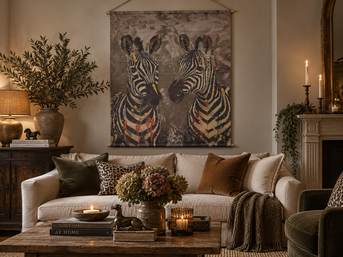 Statement zebra canvas wall art in a large landscape format
