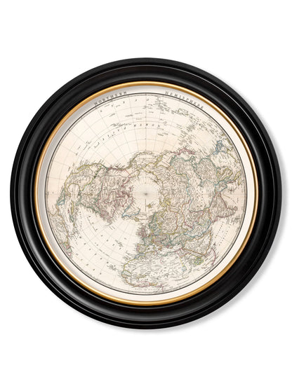 c.1838 World Map Hemispheres in Round Frames styled view – Leya Buster Interiors